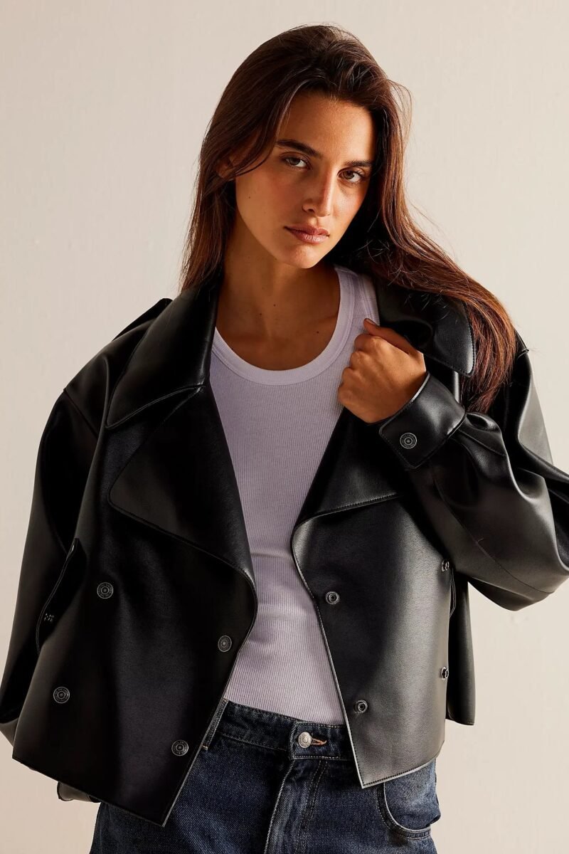 Alexis Vegan Cropped Leather Trench Coat