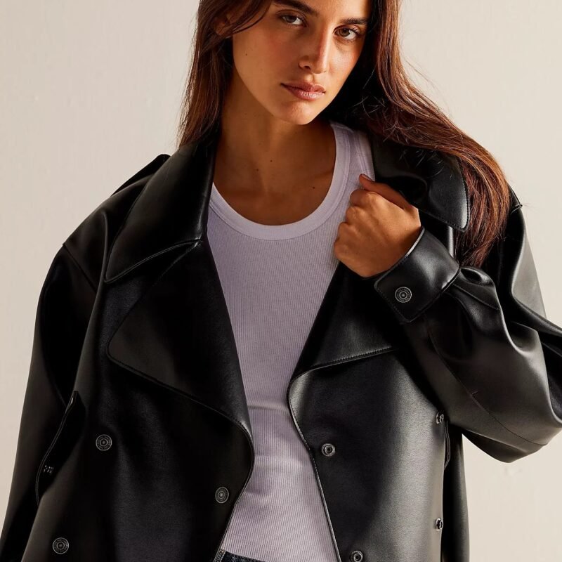 Alexis Vegan Cropped Leather Trench Coat