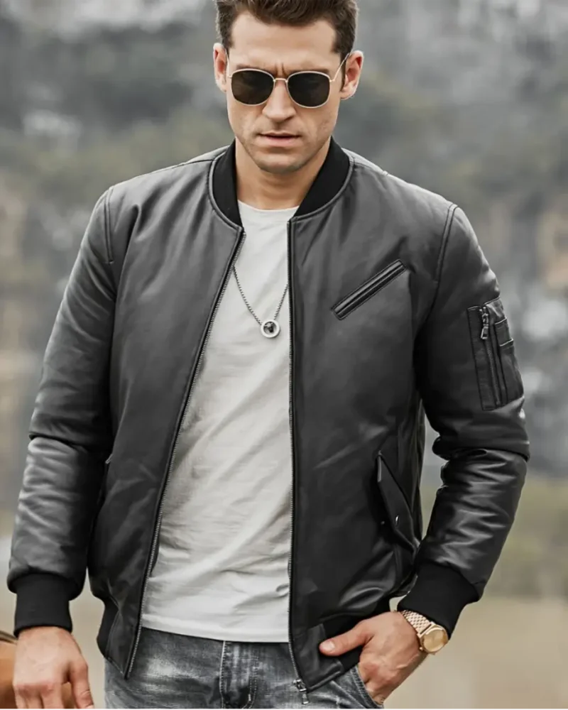 Austin-Mens-Black-Bomber-Real-Lambskin-Leather-Jacket-1