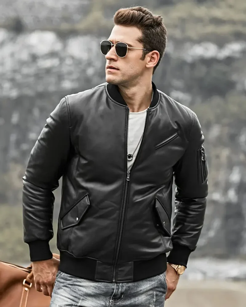 Austin-Mens-Black-Bomber-Real-Lambskin-Leather-Jacket-2