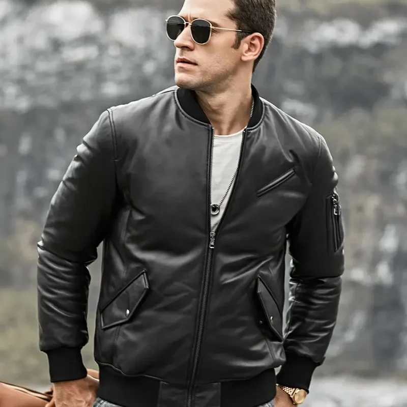 Austin-Mens-Black-Bomber-Real-Lambskin-Leather-Jacket-2