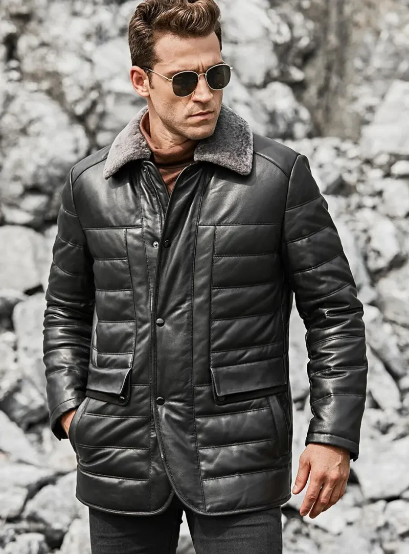 Boston-Mens-Black-Real-Leather-Puffer-Coat-with-Fur-Collar-1