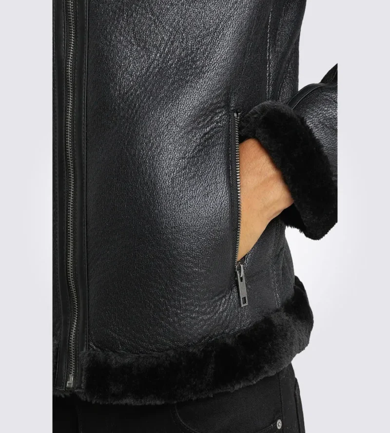 Brave-Black-Shearling-Leather-Jacket-Closeup