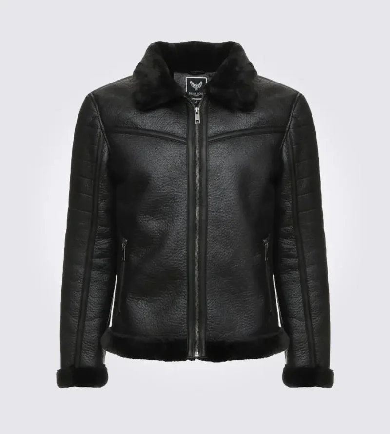 Brave-Black-Shearling-Leather-Jacket-Focus