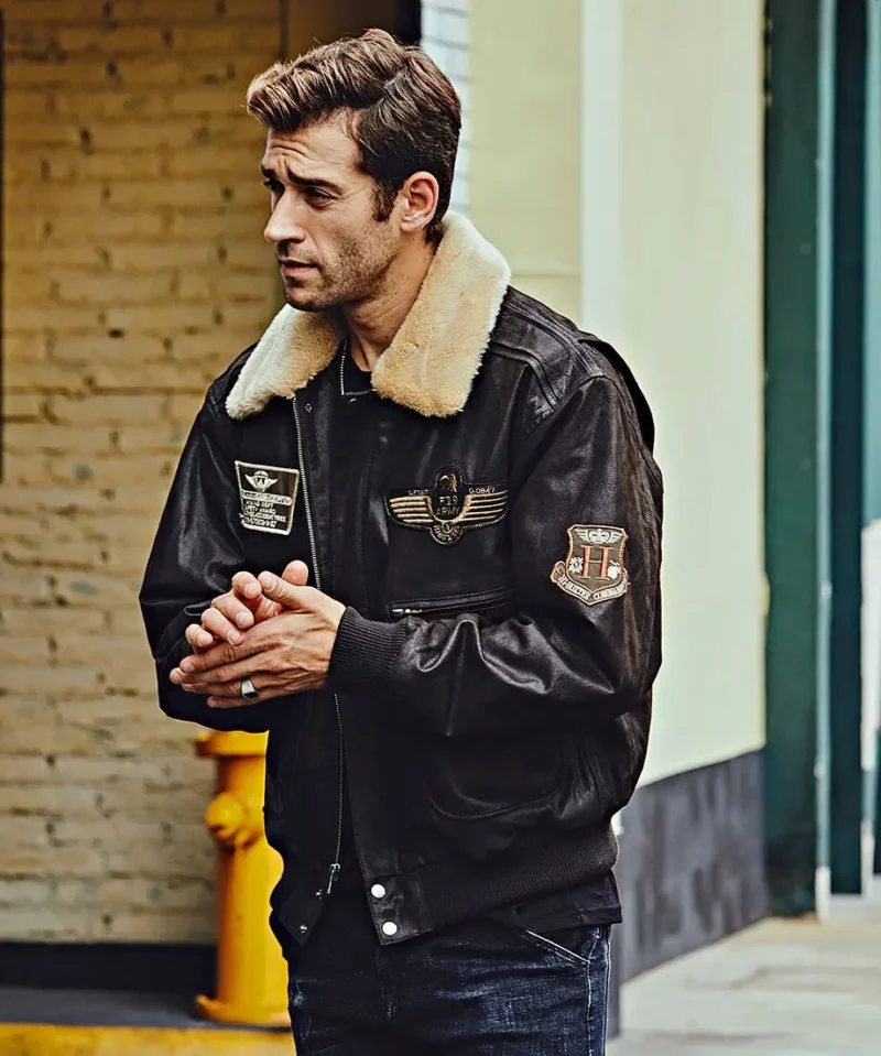 Denver-Mens-Black-Bomber-Leather-Jacket-Aviator-with-Removable-Collar-9