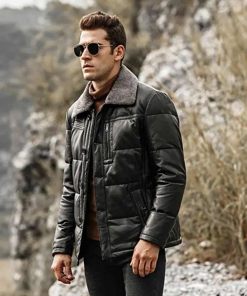 Memphis-Mens-Black-Real-Leather-Puffer-Coat-with-removable-Fur-Collar-1