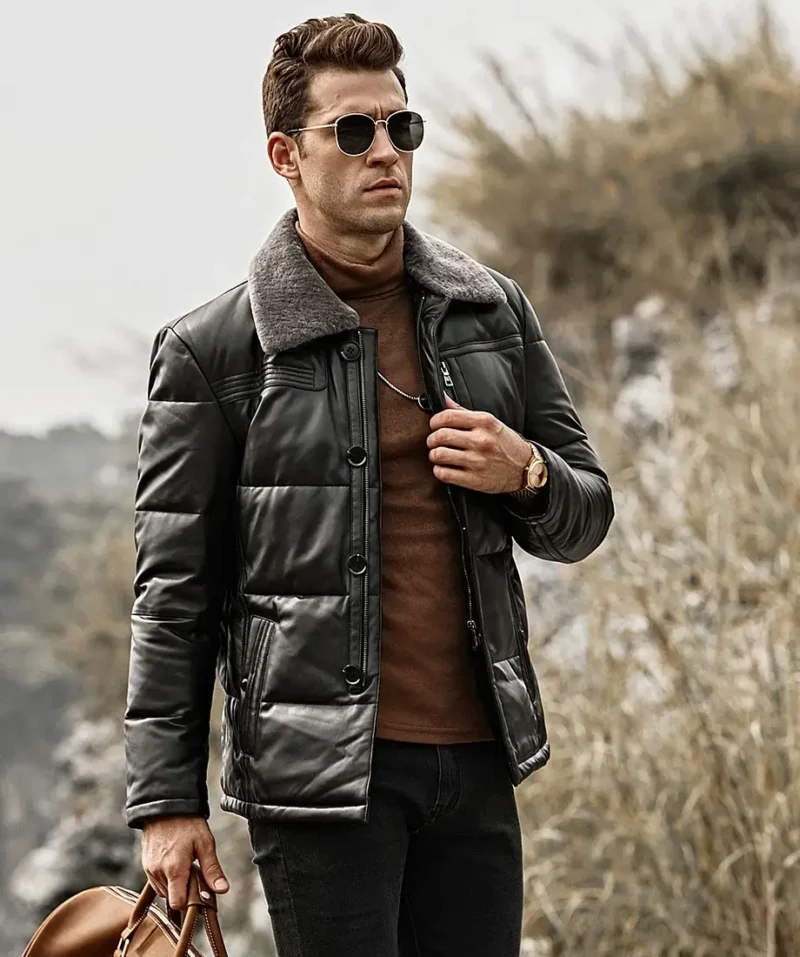 Memphis-Mens-Black-Real-Leather-Puffer-Coat-with-removable-Fur-Collar-1