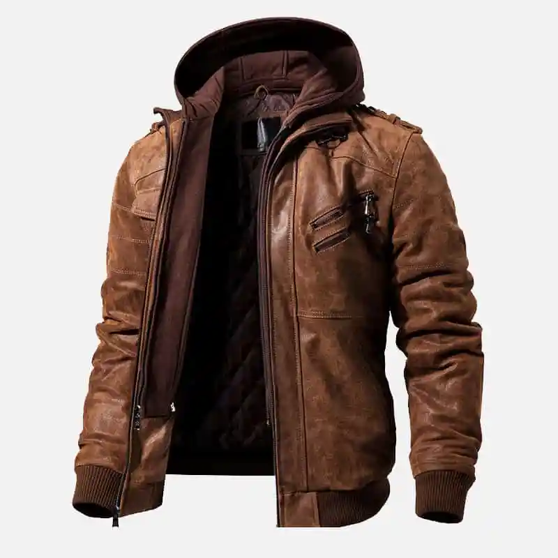 Mens-Brown-Motorcycle-Bomber-Leather-Jacket-with-Removable-Hood-00