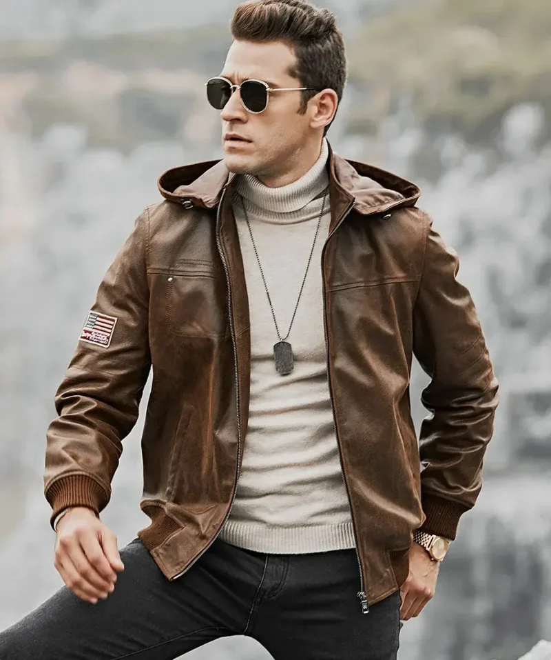 Mens-Brown-Real-Leather-Jacket-Removable-Hooded-2