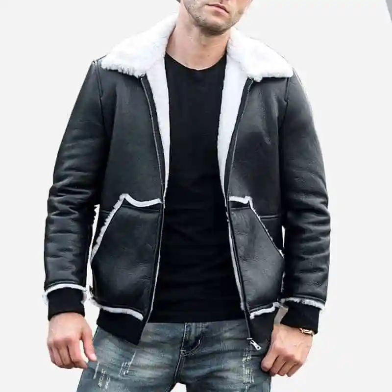 Mens-Genuine-Shearling-Black-Leather-Jacket-with-Rib-Cuff-Jacket-0001