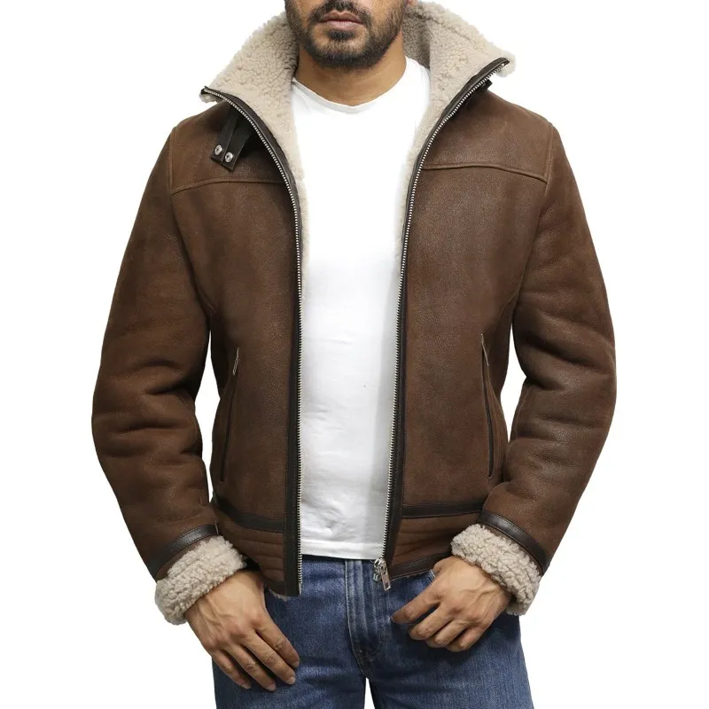 Mens-Vintage-Brown-Sheepskin-Shearling-Leather-Jacket-Front