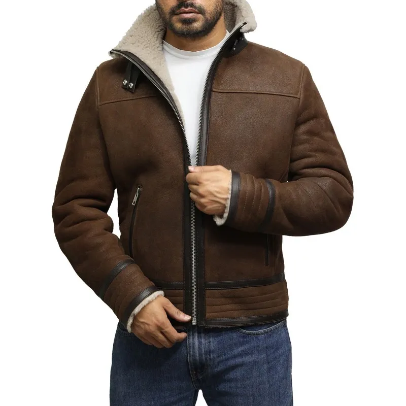 Mens-Vintage-Brown-Sheepskin-Shearling-Leather-Jacket