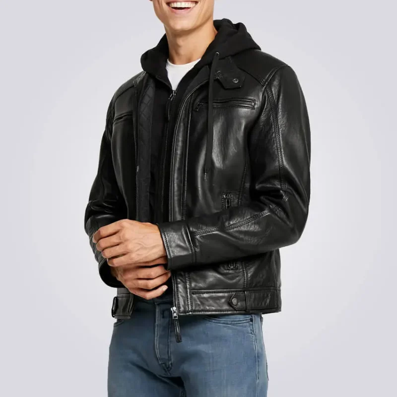 Nils-Black-Hooded-Biker-Jacket