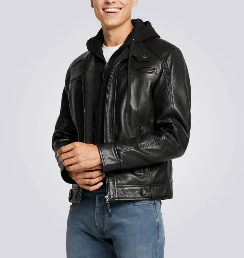 Nils-Black-Hooded-Biker-Jacket