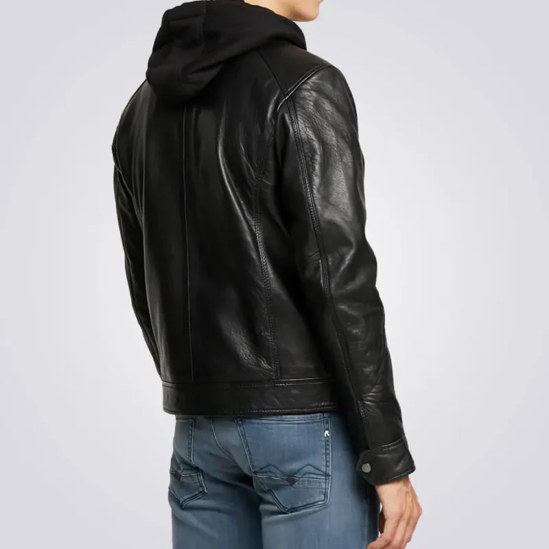 Nils-Black-Hooded-Biker-Jacket-Back