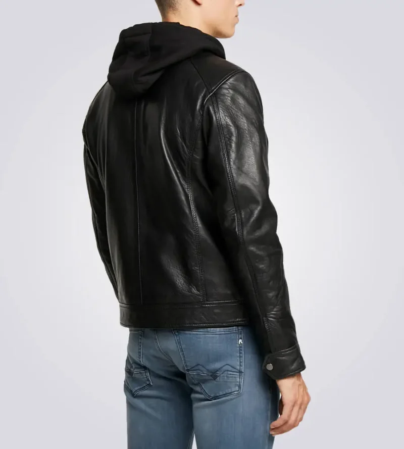 Nils-Black-Hooded-Biker-Jacket-Back