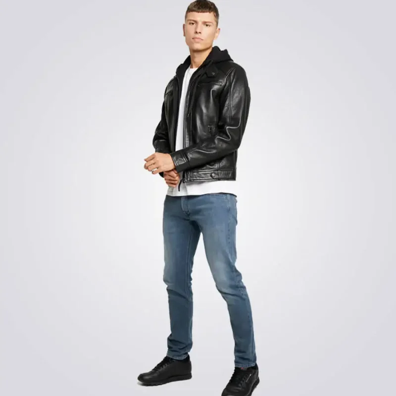 Nils-Black-Hooded-Biker-Jacket-full