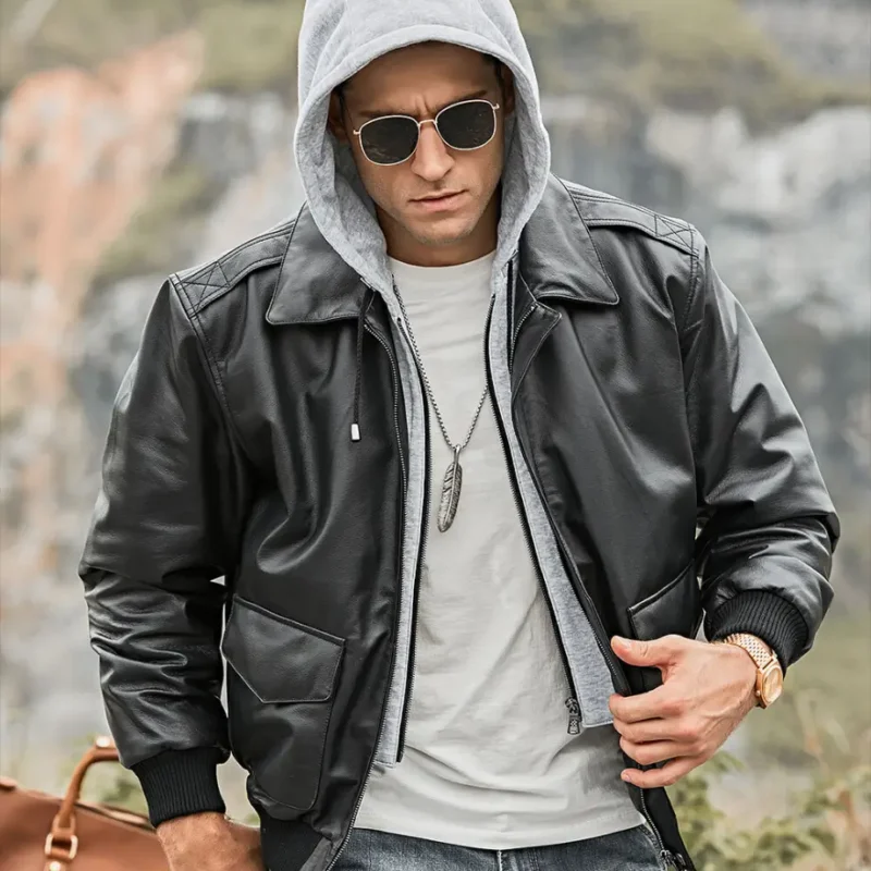 Patrick-Air-Mens-Aviator-Black-Hooded-Real-Leather-Bomber-Jacket-1