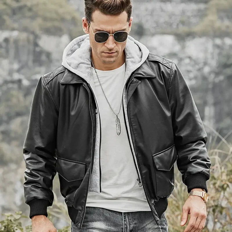 Patrick-Air-Mens-Aviator-Black-Hooded-Real-Leather-Bomber-Jacket-2