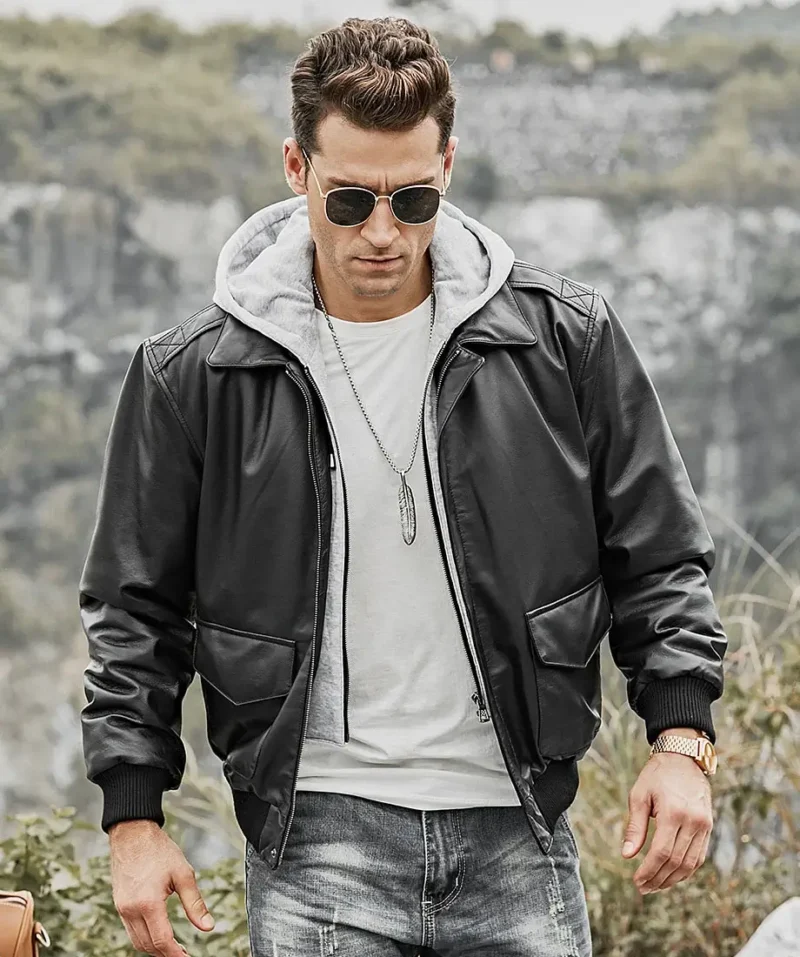 Patrick-Air-Mens-Aviator-Black-Hooded-Real-Leather-Bomber-Jacket-2