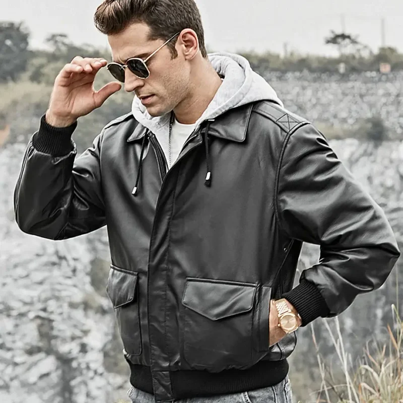 Patrick-Air-Mens-Aviator-Black-Hooded-Real-Leather-Bomber-Jacket-5