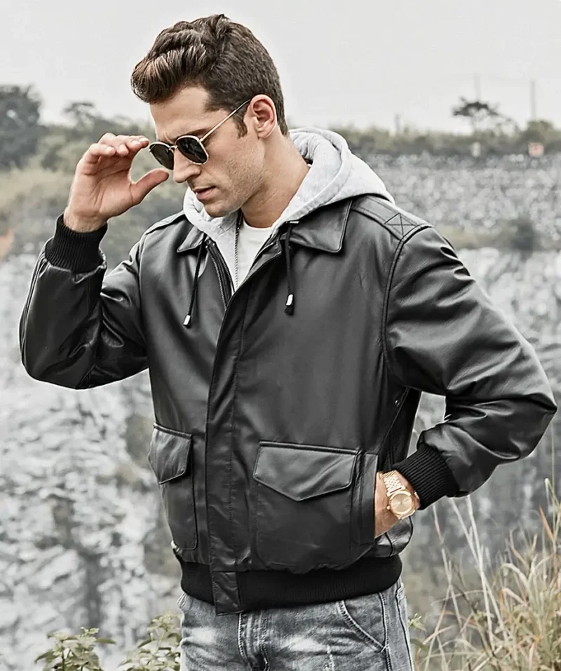 Patrick-Air-Mens-Aviator-Black-Hooded-Real-Leather-Bomber-Jacket-5