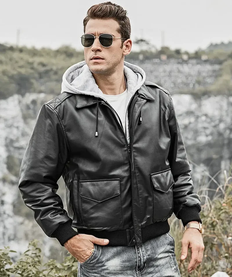 Patrick-Air-Mens-Aviator-Black-Hooded-Real-Leather-Bomber-Jacket-6