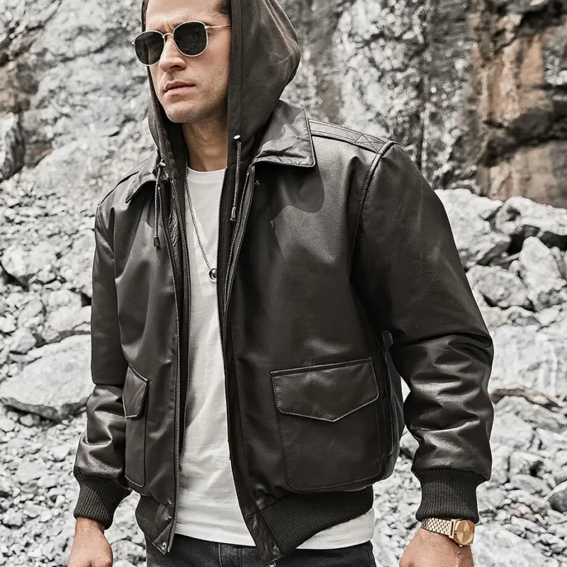 Patrick-Air-Mens-Aviator-Brown-Hooded-Real-Leather-Bomber-Jacket-4