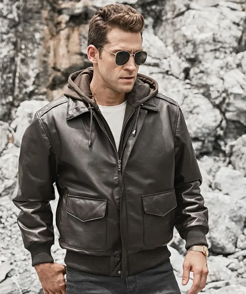 Patrick-Air-Mens-Aviator-Brown-Hooded-Real-Leather-Bomber-Jacket-4