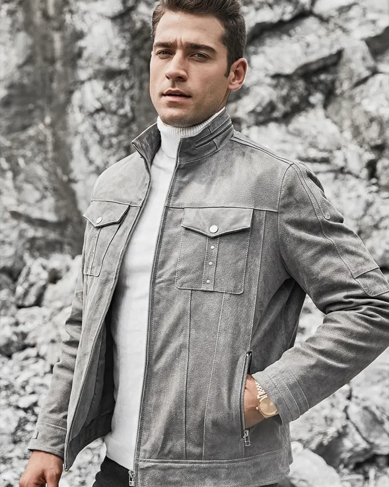 Riverside-Mens-Stand-Collar-Gray-Leather-Jacket-1