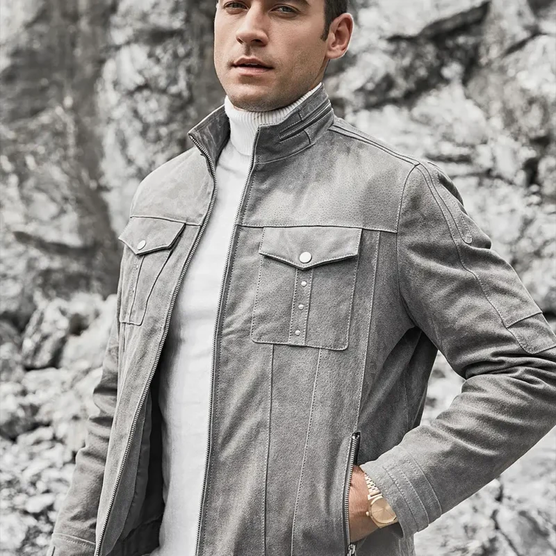 Riverside-Mens-Stand-Collar-Gray-Leather-Jacket-1