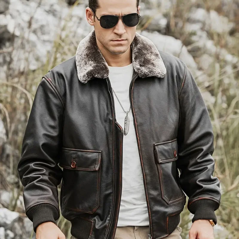 Tom-Mens-Aviator-Bomber-Real-Cowhide-Leather-Jacket-with-Shearling-Collar-1