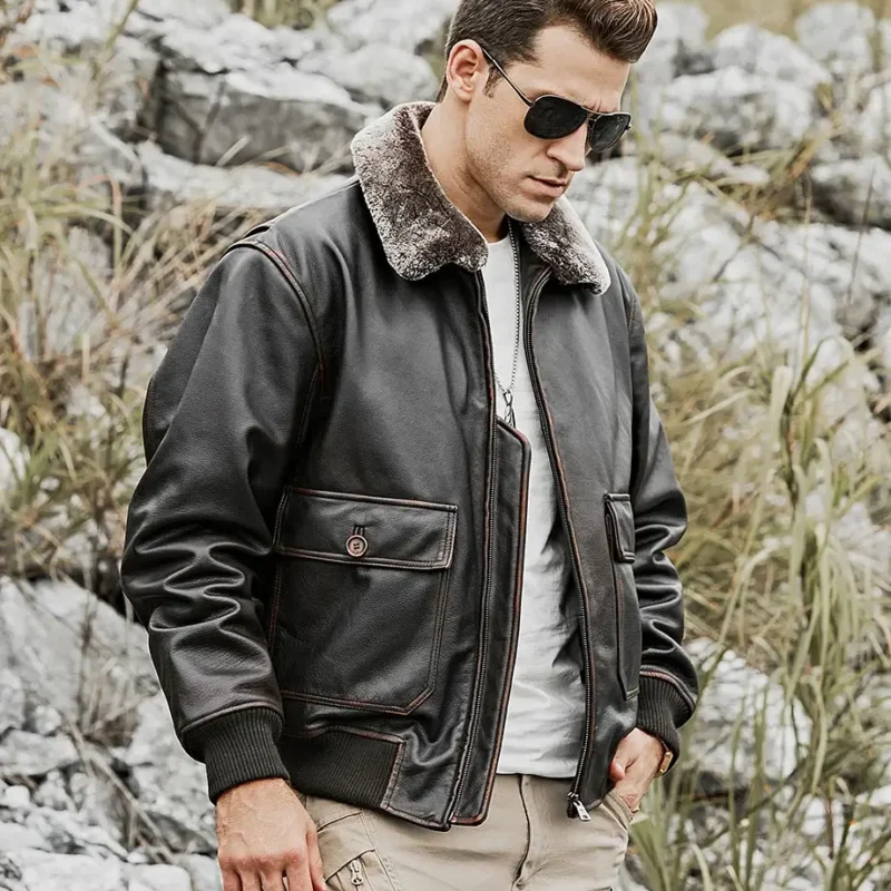 Tom-Mens-Aviator-Bomber-Real-Cowhide-Leather-Jacket-with-Shearling-Collar-3