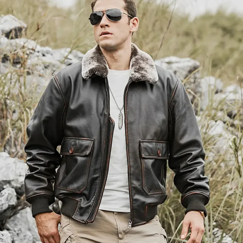 Tom-Mens-Aviator-Bomber-Real-Cowhide-Leather-Jacket-with-Shearling-Collar-5