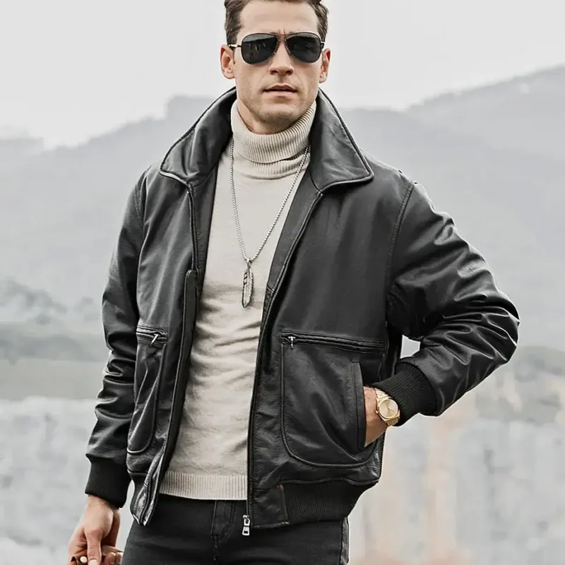 Weston-Mens-Black-Aviator-Cowhide-Leather-Bomber-Jacket-0