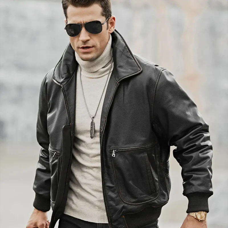 Weston-Mens-Black-Aviator-Cowhide-Leather-Bomber-Jacket-1