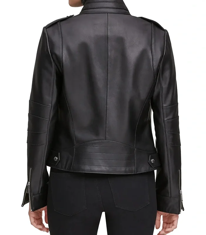 Buy Black Stand Collar Biker Leather Jacket