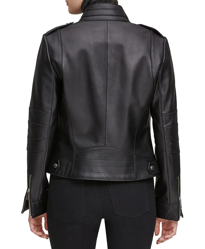 Buy Black Stand Collar Biker Leather Jacket