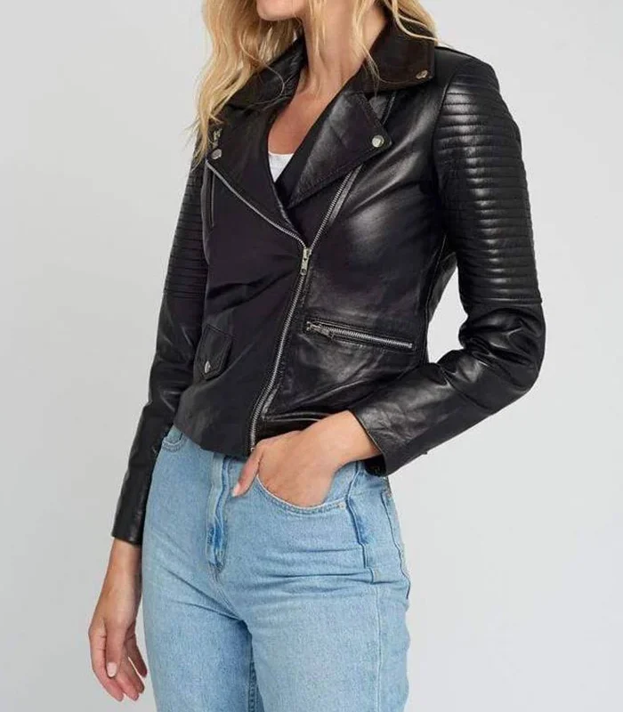 Buy Ella Black Quilted Hands Biker Leather Jacket