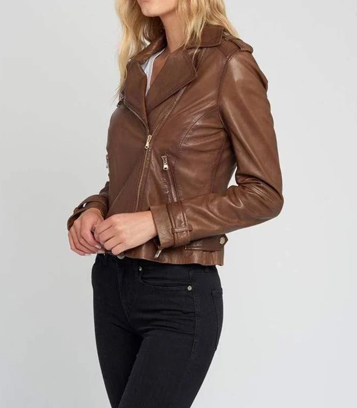 Buy Ella Brown Vintage Biker Leather Jacket