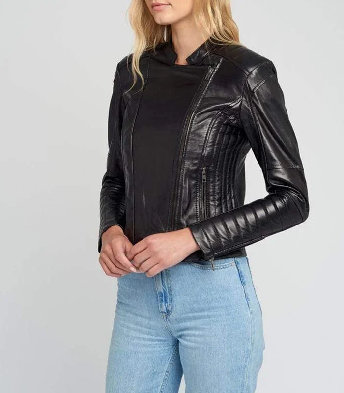 Buy Eve Vintage Black Quilted Cafe Racer Leather Jacket