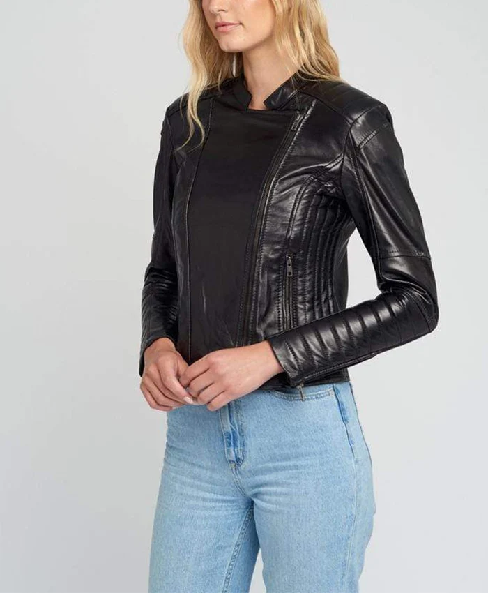 Buy Eve Vintage Black Quilted Cafe Racer Leather Jacket