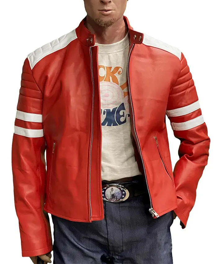 Buy Fight Club Brad Pitts Red & White Leather Jacket