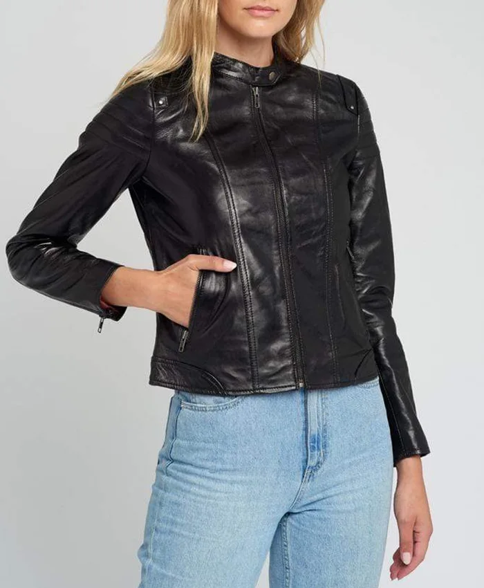 Buy Hayley Quilted Black Cafe Racer Leather Jacket