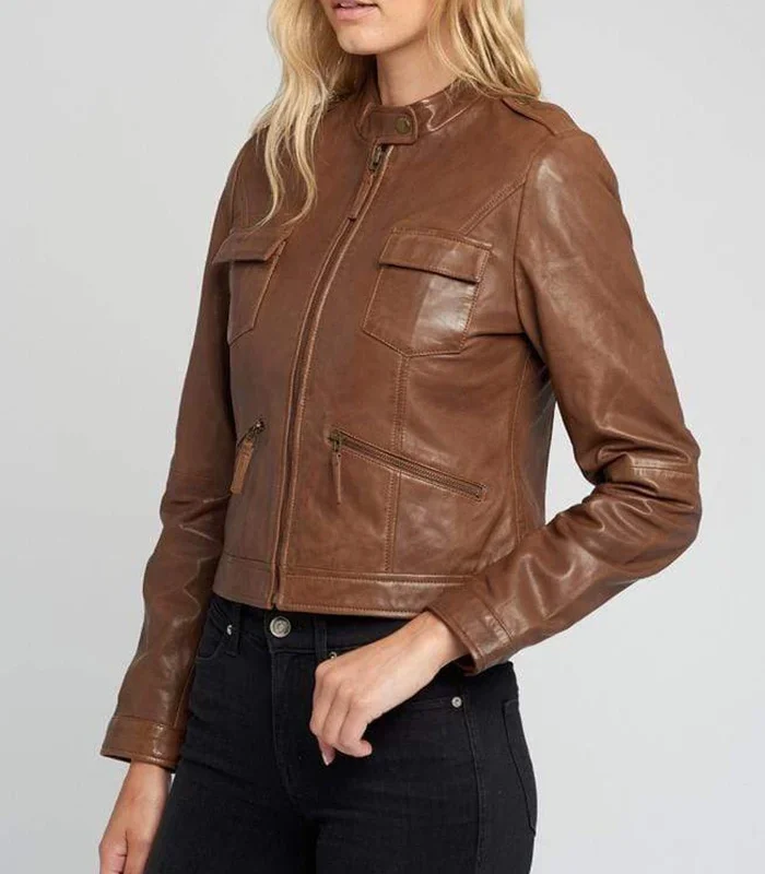 Buy Indiana Women’s Brown Cafe Racer Leather Jacket