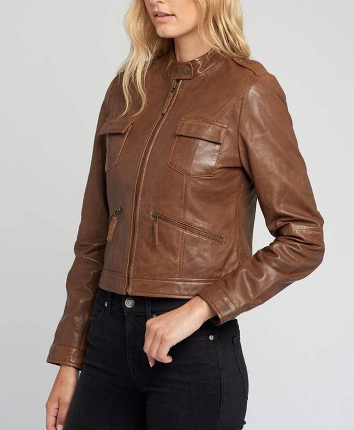 Buy Indiana Women’s Brown Cafe Racer Leather Jacket