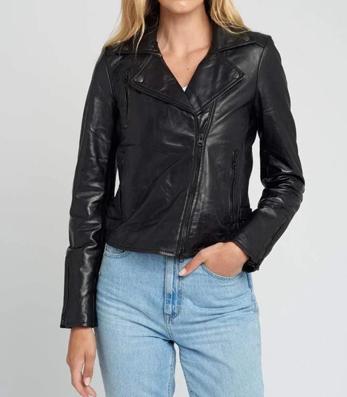 Buy Liza Hardware Black Moto Leather Jacket