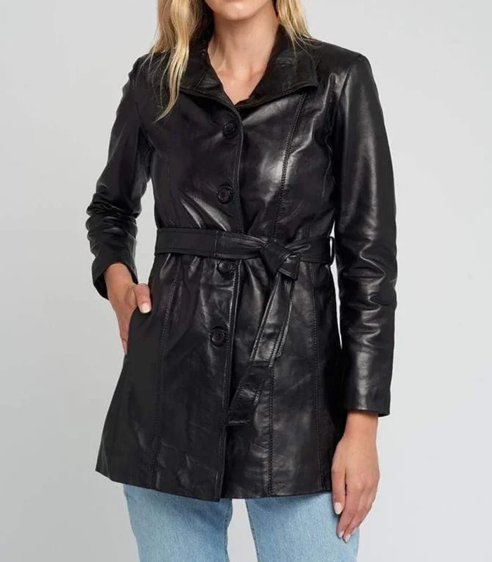 Buy Nora Black Belted Leather Jacket