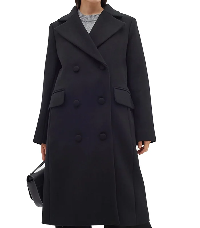 Buy Perryiw Full Black Double Breasted Wool Coat