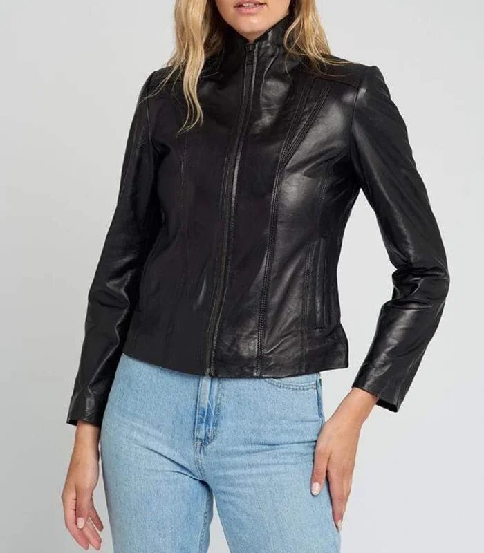 Buy Scube Collar Lambskin Black Leather Jacket